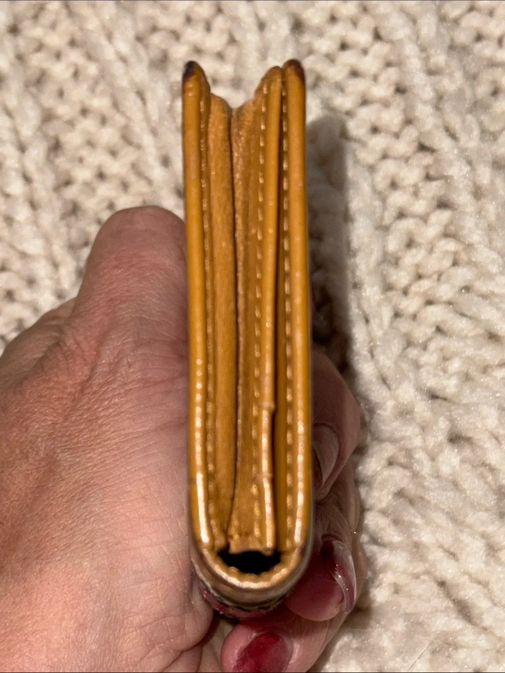 MCM Cognac Small Leather Wallet with Pink and Navy Stripe